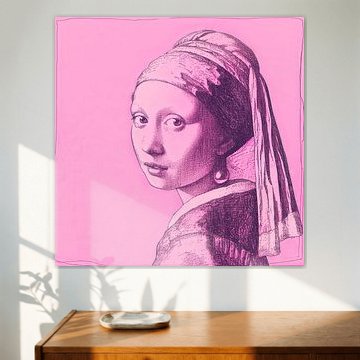 Roze pentekening Meisje met de Parel