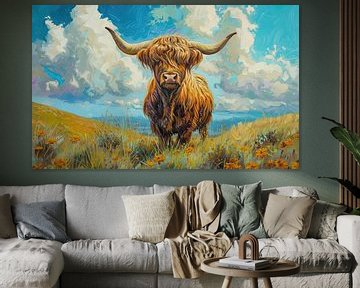 Scottish Highlander Cow | Scottish Highlander abstract painting by Blikvanger Schilderijen