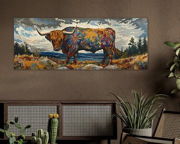 Scottish Highlander Cow | Scottish Highlander painting sur Blikvanger Schilderijen