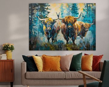 Scottish Highlander Cow | Scottish Highlander painting by Blikvanger Schilderijen