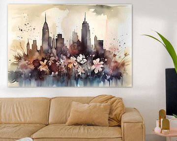 aquarelle de l'horizon de new york sur haroulita