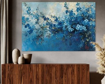 Abstrakte Blumenmalerei | Blaue Blüte von Blikvanger Schilderijen