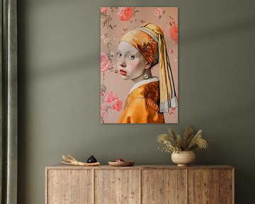 Girl with a pearl earring in warm tones by Vlindertuin Art