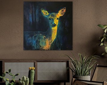 Neon Deer Painting | Neon Gaze Majesty sur Caprices d'Art