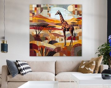 Collage in aardetinten met giraffe van Lois Diallo