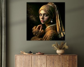Modern Girl with the pareI Johannes Vermeer "Whisper of Light" by René van den Berg