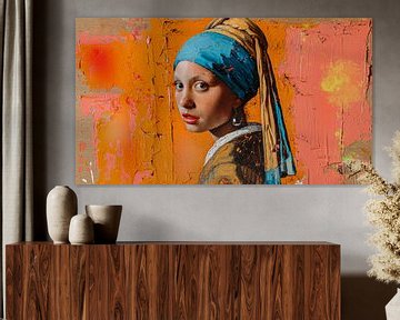 Modern girl with the pareI Johannes Vermeer "Fragments of Past" by René van den Berg