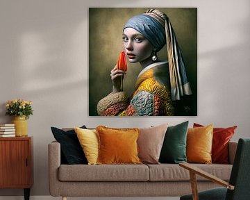 Modern Girl with the pareI Johannes Vermeer "Still Life with Desire" by René van den Berg