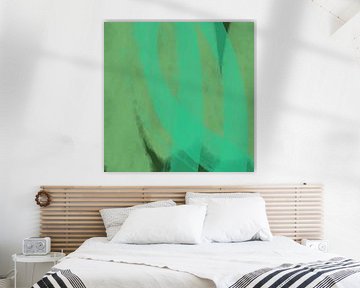 Abstract lines and shapes in olive and turquoise green by Dina Dankers