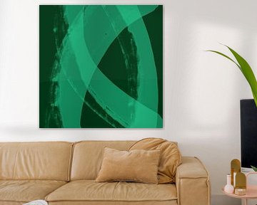 Lignes et formes abstraites en vert clair et vert d'eau sur Dina Dankers
