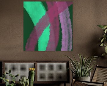 Lignes et formes abstraites en vert néon et violet sur Dina Dankers