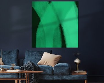 Lignes et formes abstraites en vert néon sur fond noir sur Dina Dankers