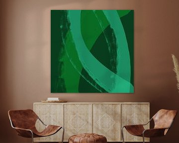 Abstract lines and shapes in warm and neon green by Dina Dankers