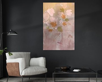 Moderne Abstracte Klimop Bladeren in warm Oranje, Roze en Oker tinten van Behindthegray