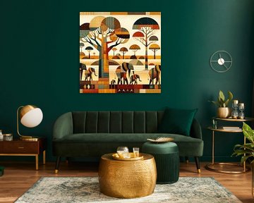 Collage African elephants on the African savannah by Lois Diallo