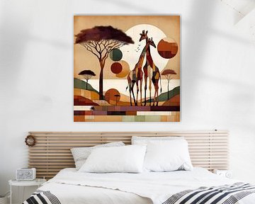 Collage Afrikaans landschap met giraffenkoppel en acacia van Lois Diallo