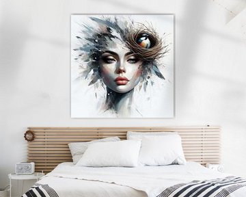 Abstract portrait of woman with bird's nest in her hair. ( 4 ) by Ineke de Rijk