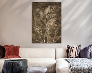 Leaves in dark terracotta. Modern botanical art by Dina Dankers