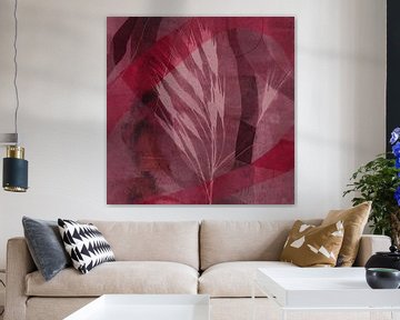Modern abstract botanical. Grass in pink, red, brown by Dina Dankers