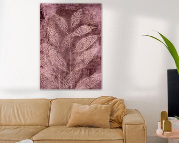 Leaves in dark pink and brown. Modern abstract botanical by Dina Dankers