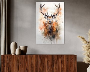 Portrait de cerf rouge à l'aquarelle sur Richard Rijsdijk