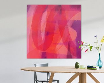 Abstracte lijnen en vormen in rood, roze en paars van Dina Dankers