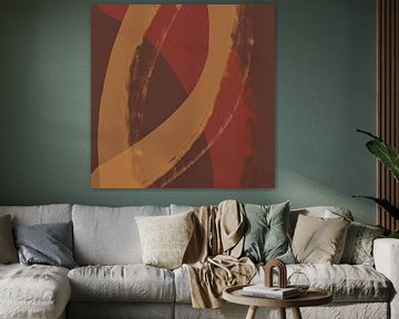 Abstract lines and shapes in gold, dark red and brown by Dina Dankers