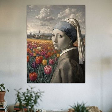 Meisje met de parel in tulpenveld