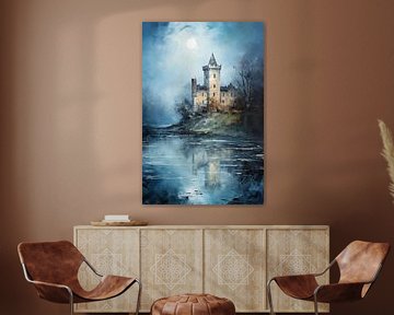 Maanlicht op het Kasteel van Abstract Schilderij