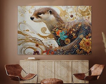 Golden Nature Scene | Otter in Bloom by Wonderful Art