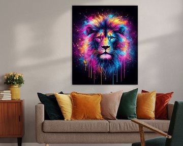 Koning Leeuw in neon kleur. ( 1 ) van Ineke de Rijk