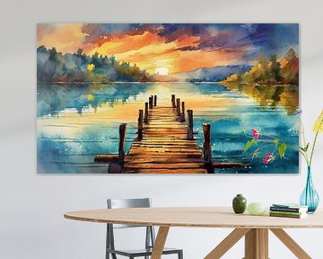 Sonnenuntergang am See mit Holzsteg, Kunstdesign von Animaflora PicsStock