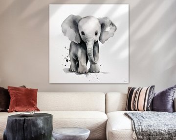 Mignon éléphant dans des tons d'aquarelle sur Lauri Creates