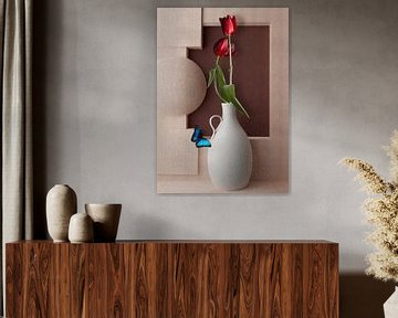 Tulpen in weißer Vase Stillleben von Flower artist Sander van Laar