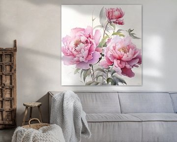 Drie pioenrozen in roze van Lauri Creates