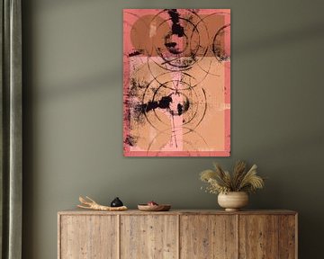Formes et lignes abstraites en rose et couleurs chaudes rouillées no. 3 sur Dina Dankers