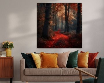 Mystische Waldlandschaft im Sonnenuntergang