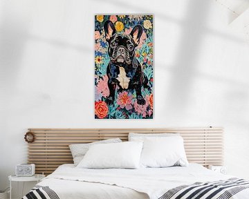 Bulldogge Kunstwerk | Bunte Flora von De Mooiste Kunst