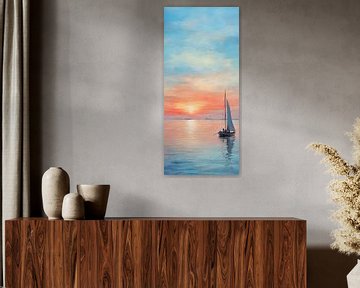 Segelboot-Sonnenuntergang | Sonnenuntergang auf See von Abstraktes Gemälde