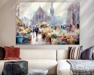 Impressionistische Markt van Abstract Schilderij