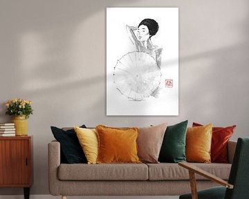 nude geisha behind umbrella 02 von Péchane Sumie
