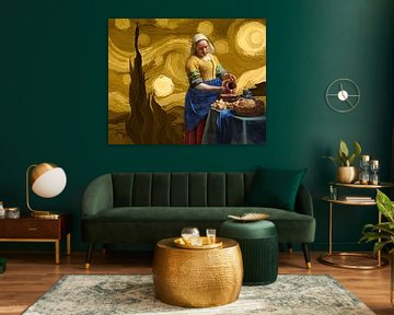 The Milkmaid and the Starry Night Vincent van Gogh by Digital Art Studio