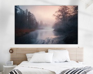 Une rivière idyllique dans le brouillard