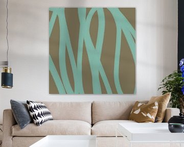 Boho abstract lines in dark gold and mint green. by Dina Dankers
