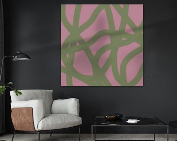 Boho abstracte lijnen in warm groen en roze.