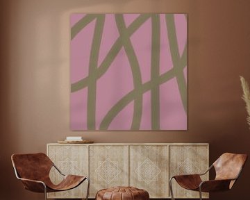 Boho abstract lines in dark gold and pink by Dina Dankers