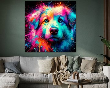 Vrolijk gekleurde hond in neonkleuren. ( 4 )