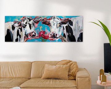 2 Cows panorama by Vrolijk Schilderij
