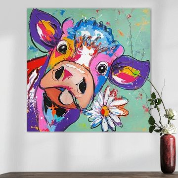 Die Kuh und die Blume von Vrolijk Schilderij