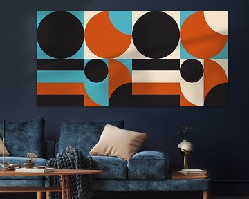 Retro geometry with circles and stripes in blue, terra and black by Dina Dankers